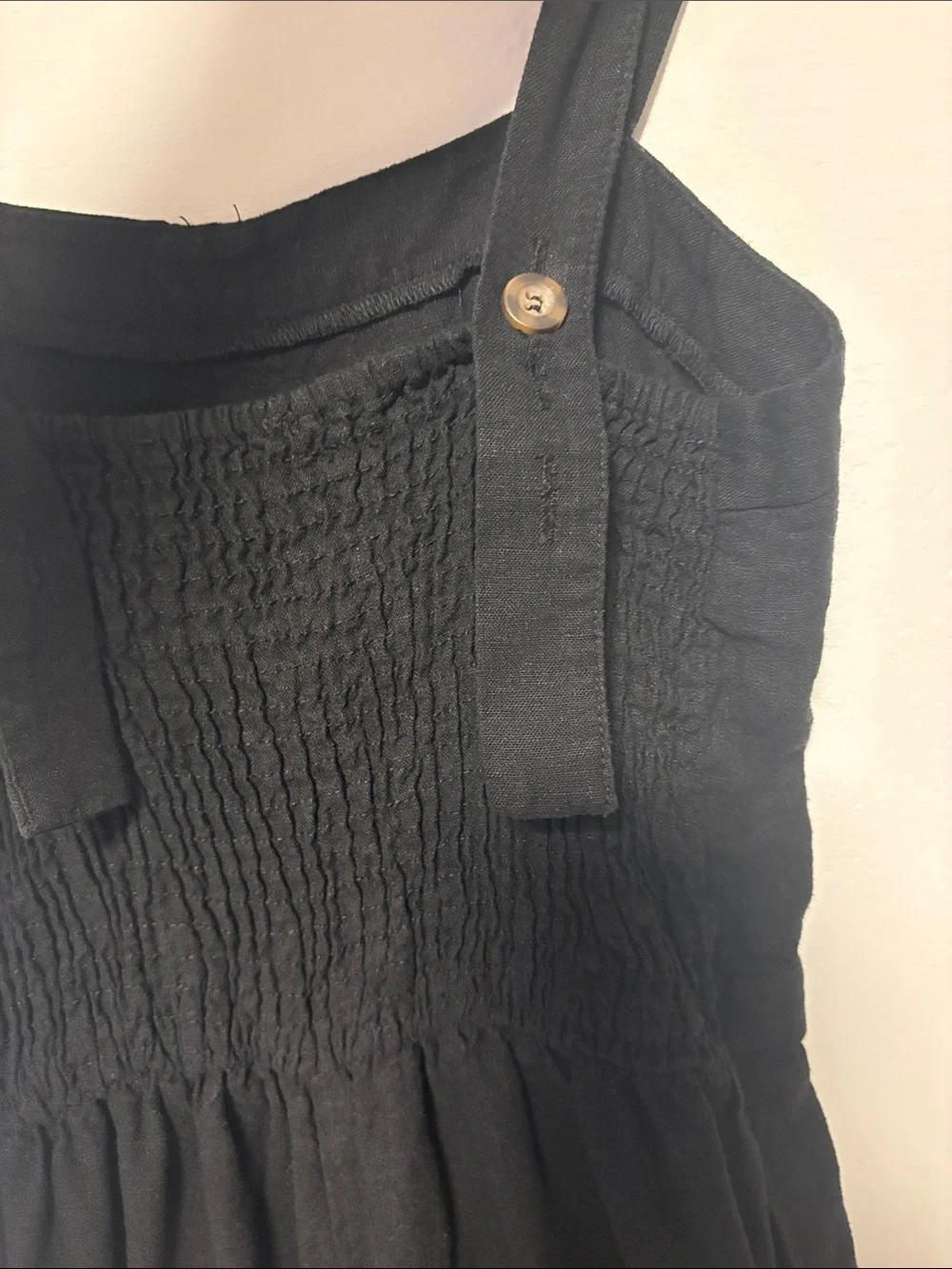 ZARA Black Linen Wide Leg Jumpsuit Button Front Square Neck Women’s XS